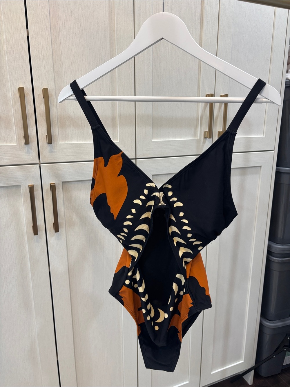 Black & Rust Graphic Cutout One-Piece Swimsuit